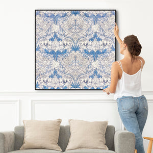 Large William Morris Wall Art Framed Canvas Print of Famous White Honeysuckle Pattern - 100cm x 100cm