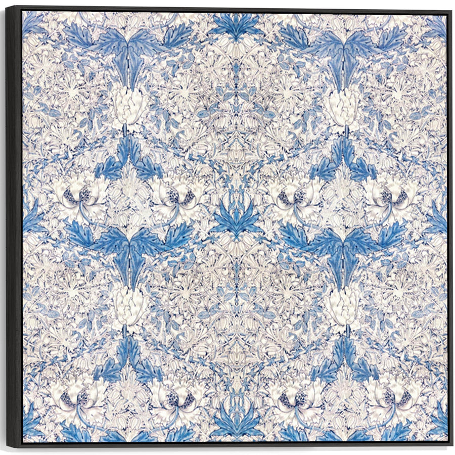 Large William Morris Wall Art Framed Canvas Print of Famous White Honeysuckle Pattern - 100cm x 100cm