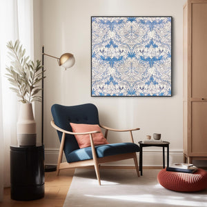 Large William Morris Wall Art Framed Canvas Print of Famous White Honeysuckle Pattern - 100cm x 100cm