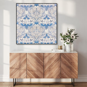 Large William Morris Wall Art Framed Canvas Print of Famous White Honeysuckle Pattern - 100cm x 100cm