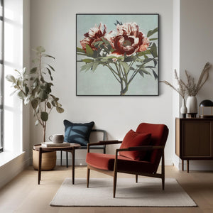 Vintage Japanese Pink Floral Wall Art Framed Canvas Print of Tree Peony Flowers Painting - 100cm x 100cm