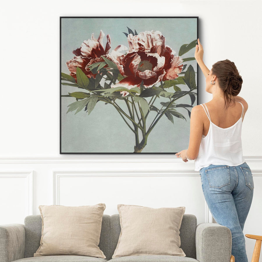 Vintage Japanese Pink Floral Wall Art Framed Canvas Print of Tree Peon