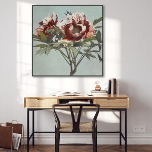 Vintage Japanese Pink Floral Wall Art Framed Canvas Print of Tree Peony Flowers Painting - 100cm x 100cm