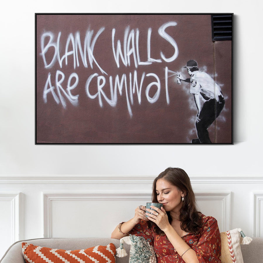 Large Banksy Framed Canvas Art Print - Blank Walls Are Criminal