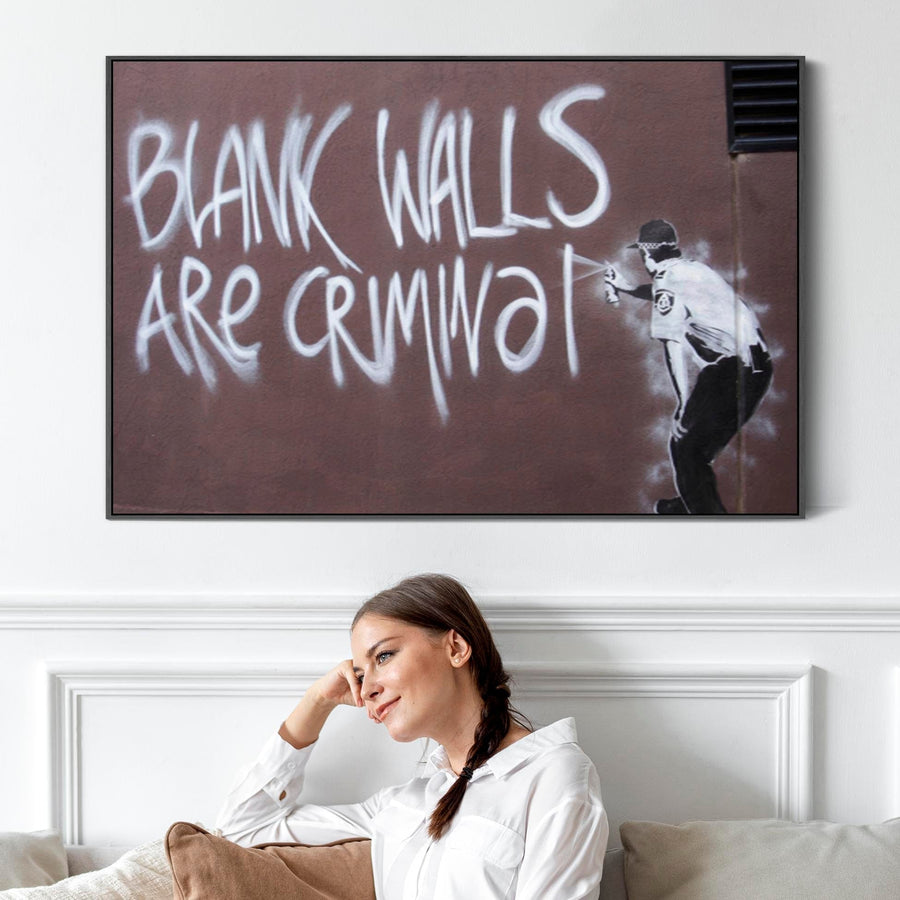 Large Banksy Framed Canvas Art Print - Blank Walls Are Criminal