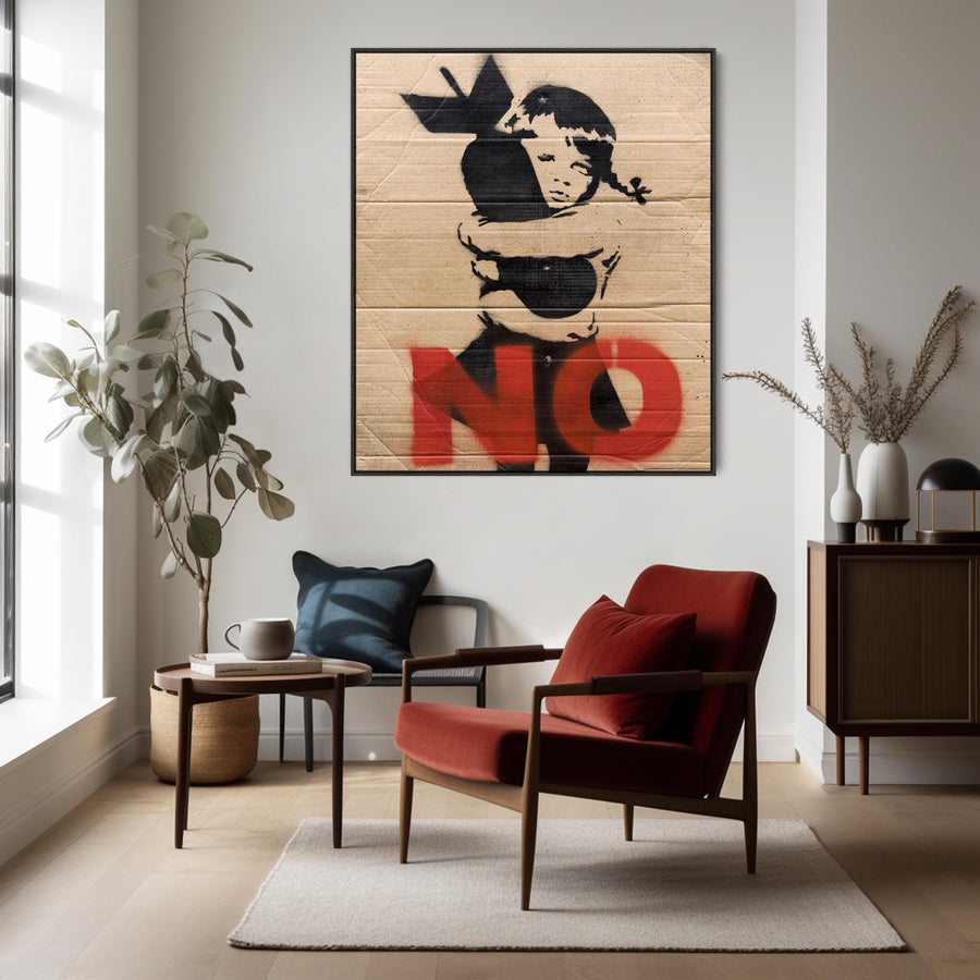 Large Banksy Framed Canvas Art Print - Bomb Hugger