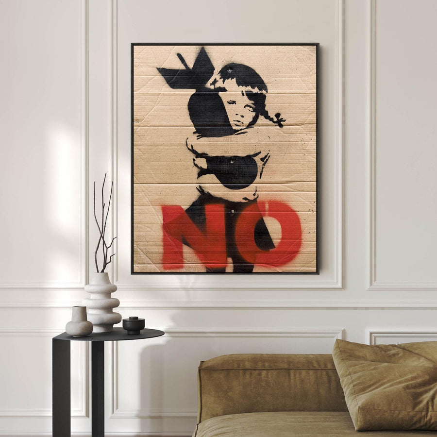 Large Banksy Framed Canvas Art Print - Bomb Hugger