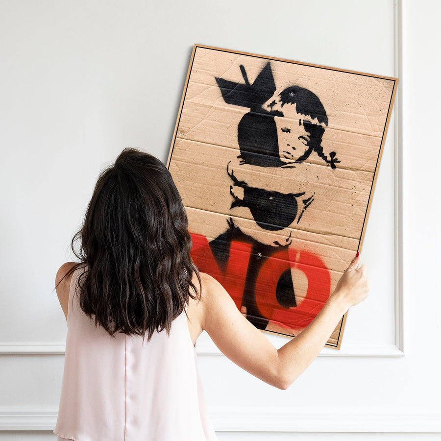 Large Banksy Framed Canvas Art Print - Bomb Hugger