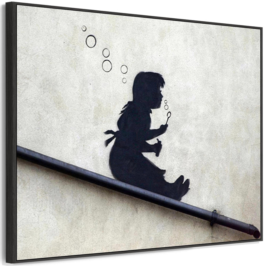 Large Banksy Framed Canvas Art Print - Bubble Girl