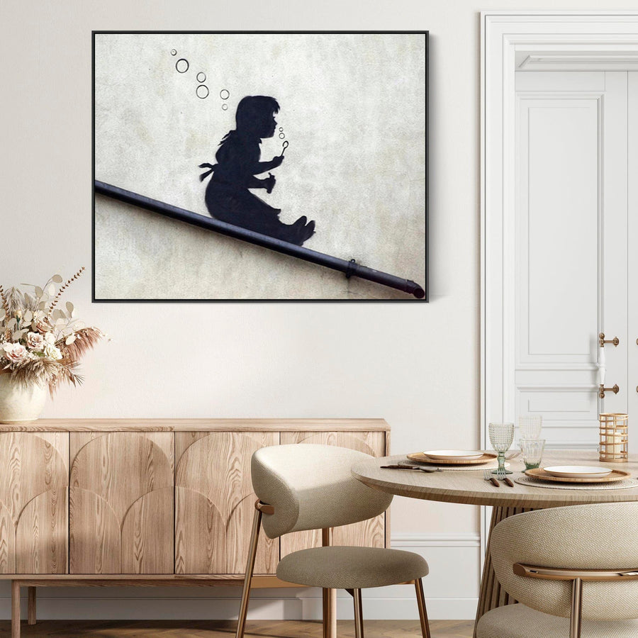 Large Banksy Framed Canvas Art Print - Bubble Girl