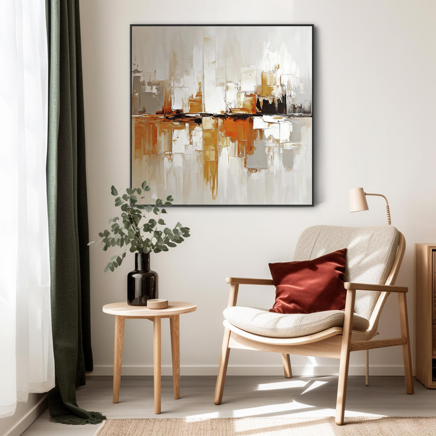 Burnt Orange Abstract Square Wall Art for Living Room