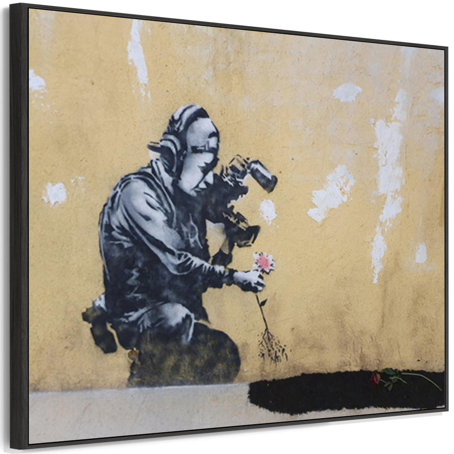 Large Banksy Framed Canvas Art Print - Cameraman And Flower