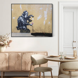 Large Banksy Framed Canvas Art Print - Cameraman And Flower