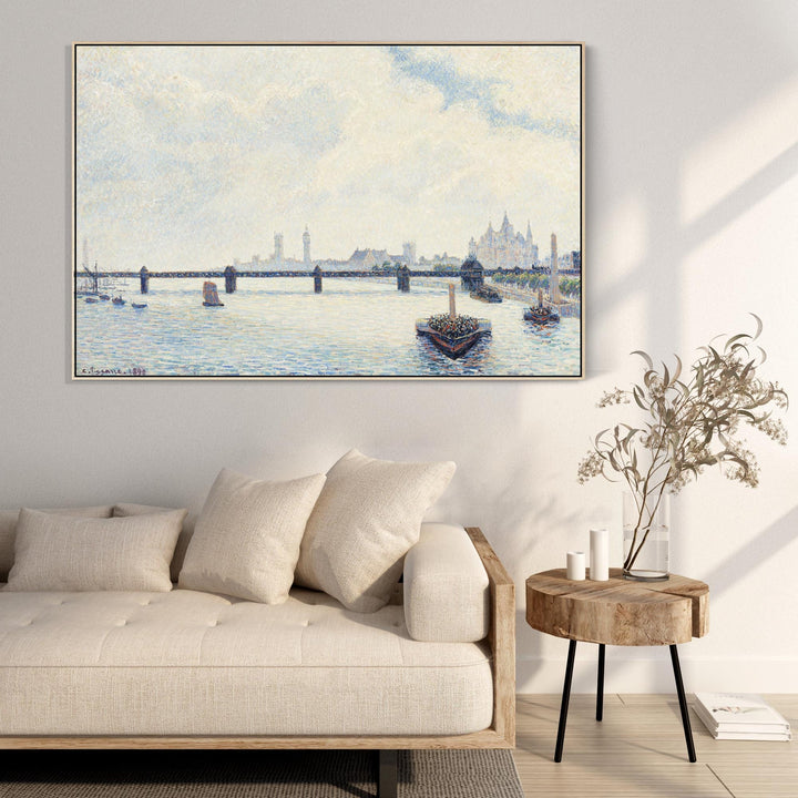 Camille Pissarro Framed Wall Art Print Canvas Charing Cross Bridge London - FF2640-N-L