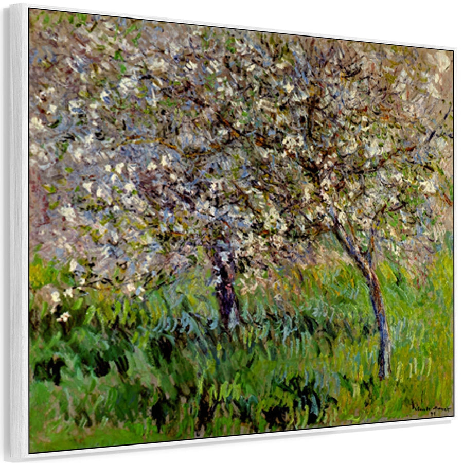 Large Claude Monet Framed Canvas Print of Apple Trees in Bloom at Giverny Landscape Painting