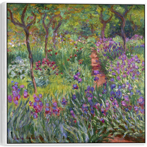 Large Colourful Claude Monet Wall Art Framed Canvas Print of Iris Garden at Giverny Painting - 100cm x 100cm