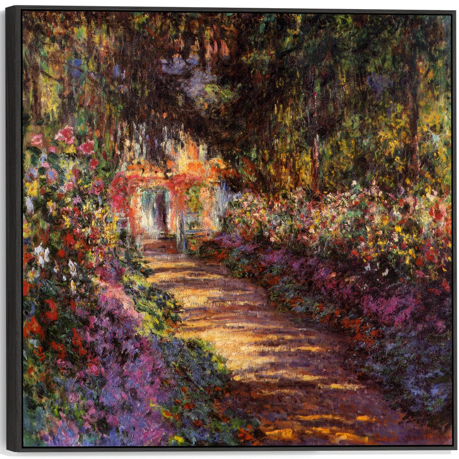 Large Colourful Claude Monet Wall Art Framed Canvas Print of Pathway Garden at Giverny Painting - 100cm x 100cm