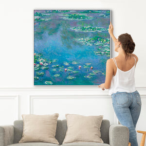 Large Claude Monet Water Lillies Nympheas Wall Art Framed Canvas Print of Famous Painting - XL 100cm x 100cm