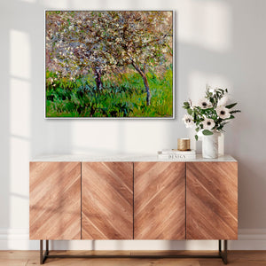 Large Claude Monet Framed Canvas Print of Apple Trees in Bloom at Giverny Landscape Painting