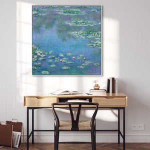 Large Claude Monet Water Lillies Nympheas Wall Art Framed Canvas Print of Famous Painting - XL 100cm x 100cm