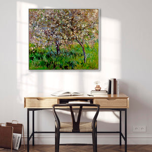 Large Claude Monet Framed Canvas Print of Apple Trees in Bloom at Giverny Landscape Painting