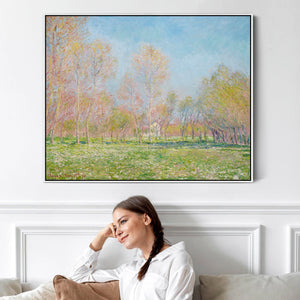 Large Green Claude Monet Landscape Wall Art Framed Canvas Print of Spring in Giverny Painting