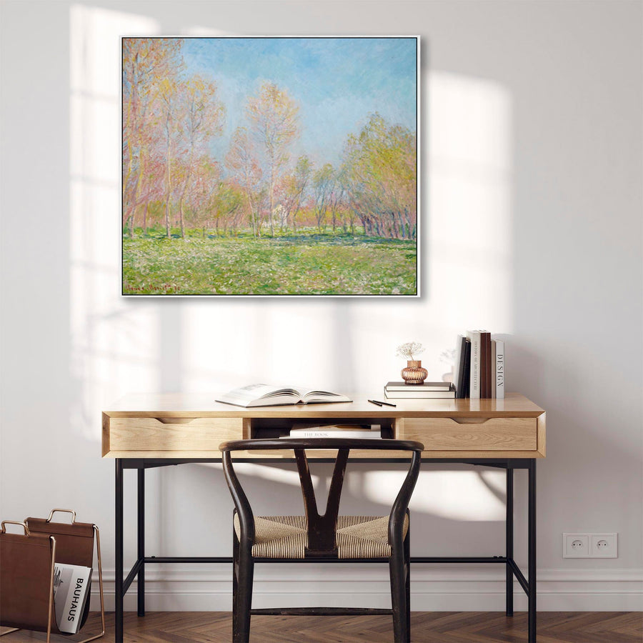 Large Green Claude Monet Landscape Wall Art Framed Canvas Print of Spring in Giverny Painting