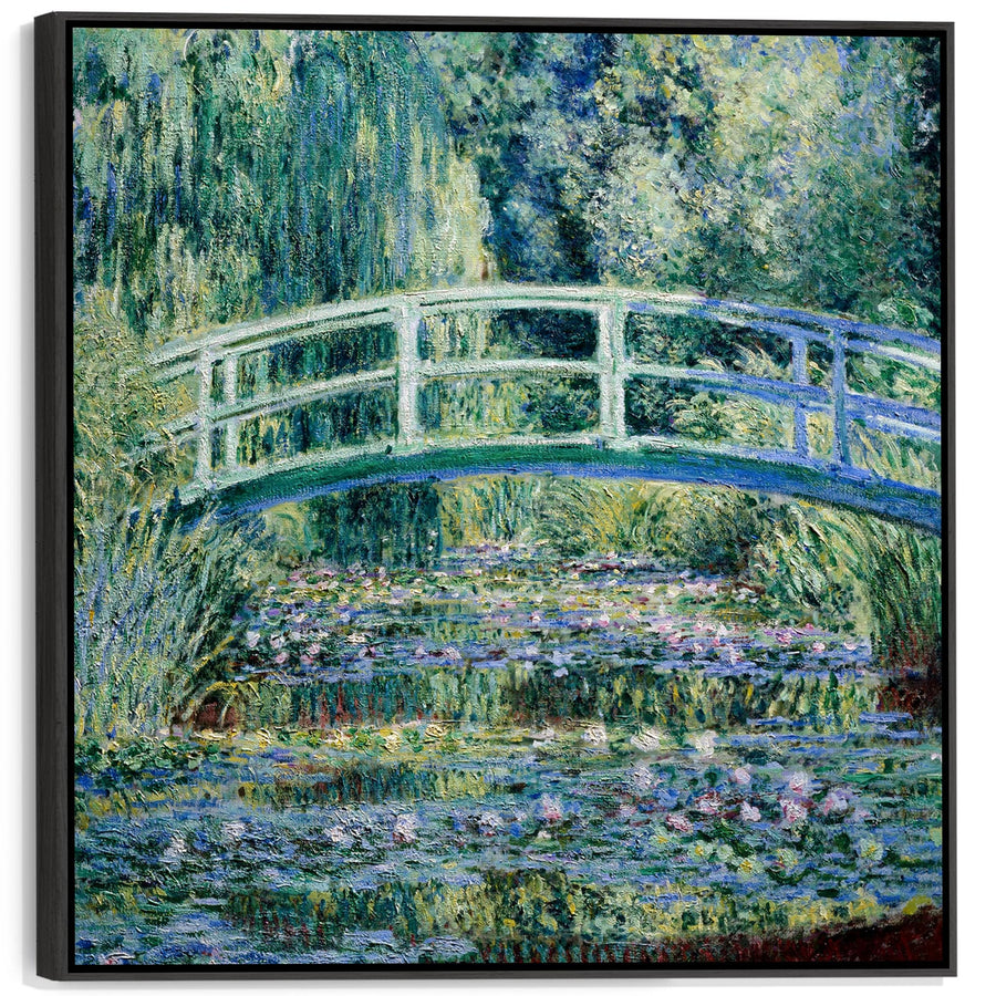 Claude Monet Framed Canvas Wall Art - Japanese Bridge Water Lilies - XL Large 100cm x 100cm