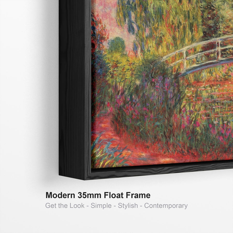 Large Colourful Claude Monet Wall Art Framed Canvas Print of Japanese Bridge Water Lily Pond Painting - 100cm x 100cm