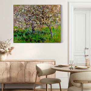 Large Claude Monet Framed Canvas Print of Apple Trees in Bloom at Giverny Landscape Painting