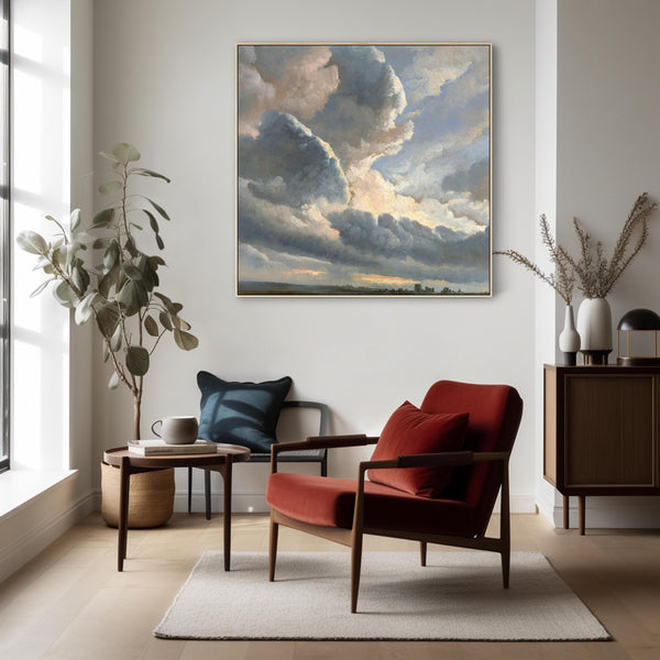 Clouds Landscape Painting Wall Art Framed Canvas Print by Simon Alexandre Clement Denis - 100cm x 100cm