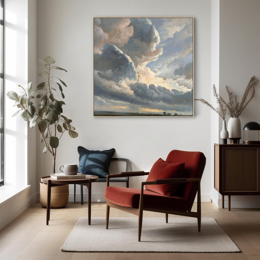 Clouds Landscape Painting Wall Art Framed Canvas Print by Simon Alexandre Clement Denis - 100cm x 100cm