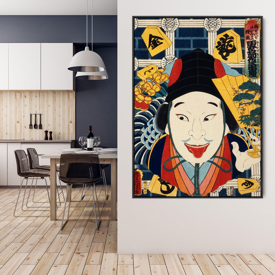 Japanese Colourful Wall Art Framed Canvas Print of Toyohara Kunichika Painting