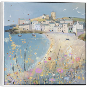 Coastal Cornwall Wall Art Framed Canvas Print of Cornish Harbour Painting - 100cm x 100cm