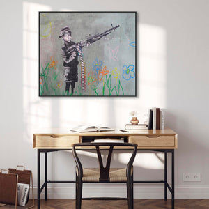 Large Banksy Framed Canvas Art Print - Crayon Boy