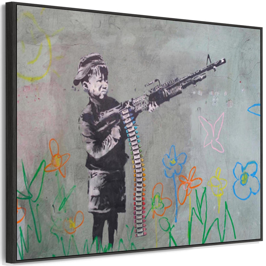 Large Banksy Framed Canvas Art Print - Crayon Boy