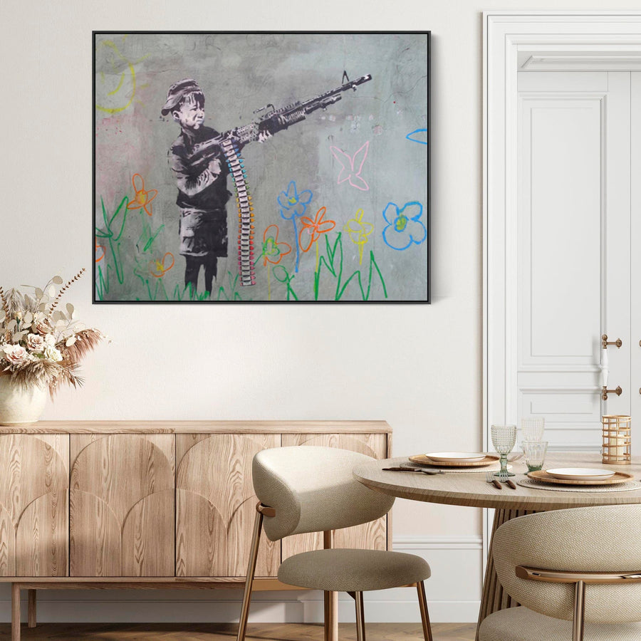 Large Banksy Framed Canvas Art Print - Crayon Boy