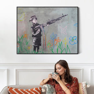 Large Banksy Framed Canvas Art Print - Crayon Boy