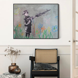 Large Banksy Framed Canvas Art Print - Crayon Boy