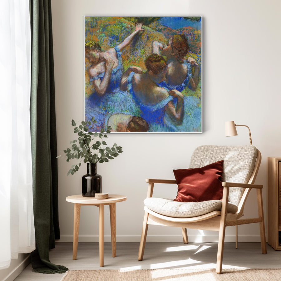 Edgar Degas - Framed Wall Art Print Canvas Picture - Blue Dancers