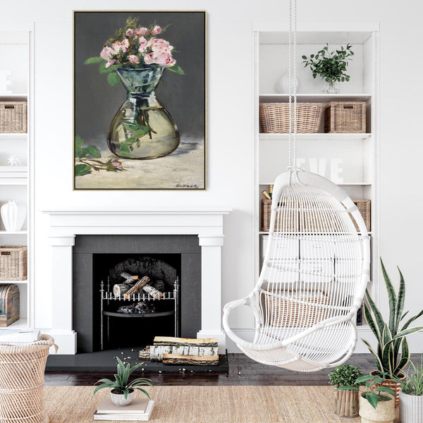 Edouard Manet Framed Artwork Print on Canvas Moss Roses in a Vase