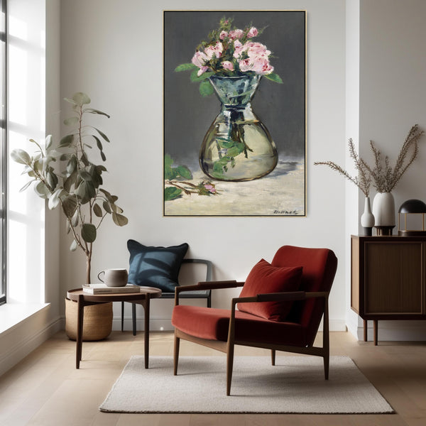 Edouard Manet Framed Artwork Print on Canvas Moss Roses in a Vase