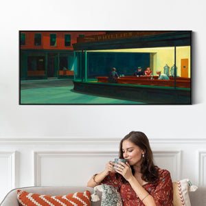 Edward Hopper - Framed Wall Art Print Canvas Picture - Nighthawks