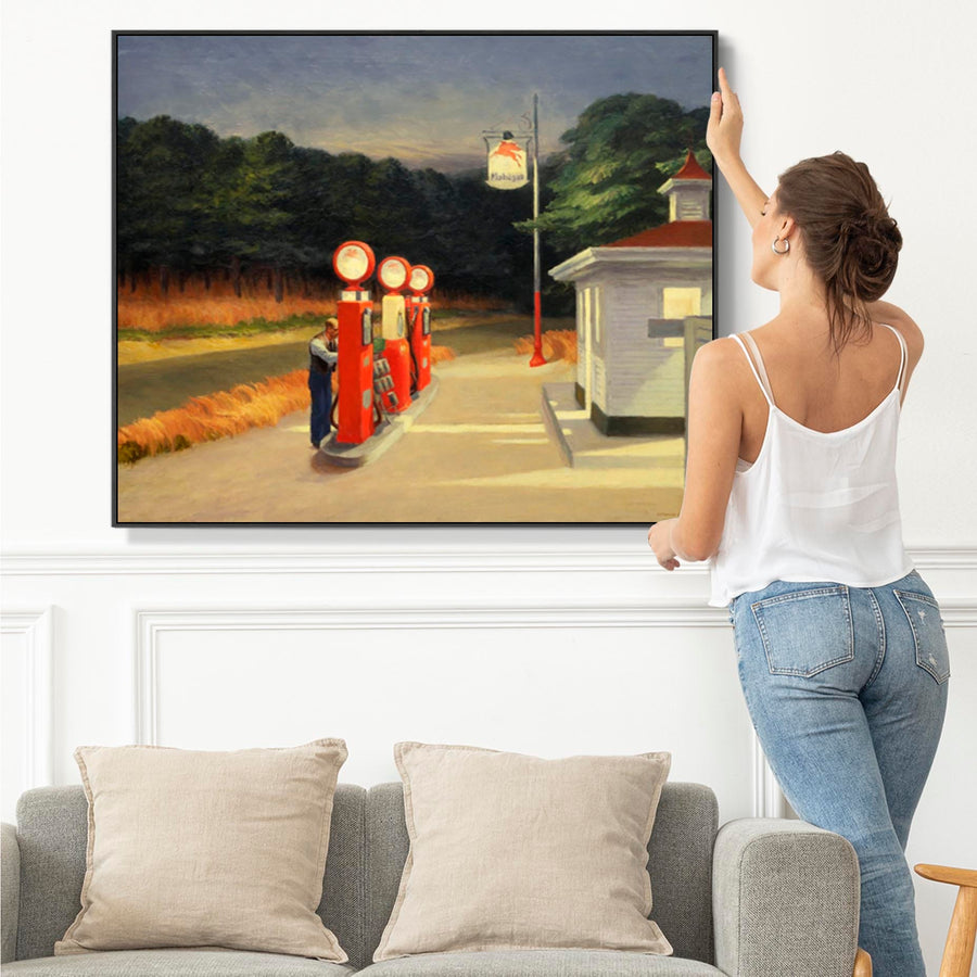 Edward Hopper - Framed Wall Art Print Canvas Picture - Gas Station