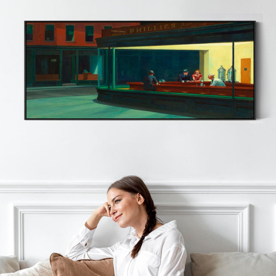 Edward Hopper - Framed Wall Art Print Canvas Picture - Nighthawks