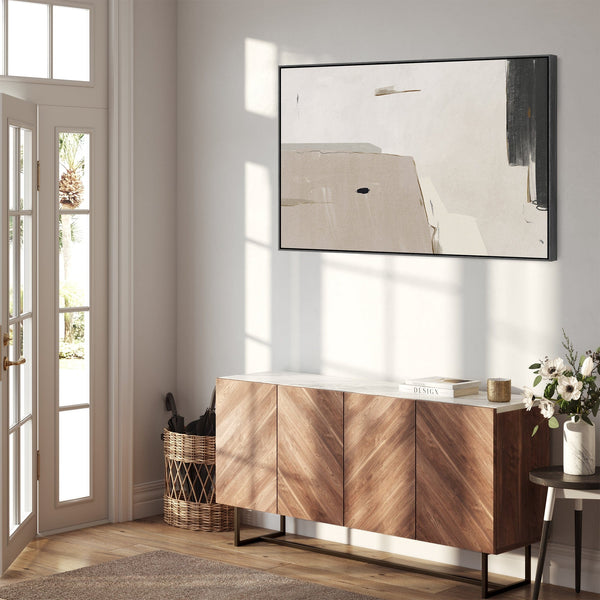 Large Neutral Abstract Canvas Wall Art - Framed Beige Black Artwork