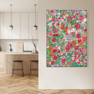 Large Colourful Floral Wall Art Framed Canvas Print of Japanese Flowers Painting