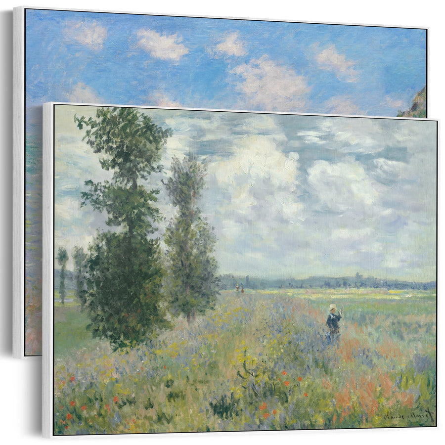 Extra Large Claude Monet Summer Landscape Scene Pair of Wall Art Framed Canvas Impressionist Pictures - Set of 2