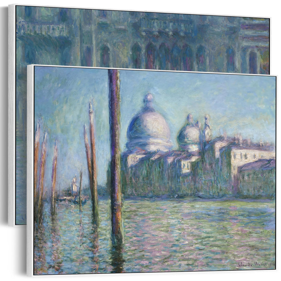 Extra Large Claude Monet Venice Pair of Blue Wall Art Framed Canvas Impressionist Pictures - Set of 2