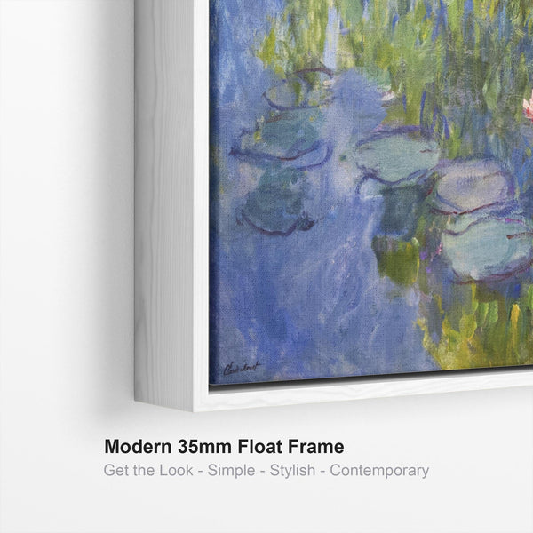 Extra Large Claude Monet Water Lilies Nympheas Pair of Blue Wall Art Framed Canvas Impressionist Pictures - Set of 2